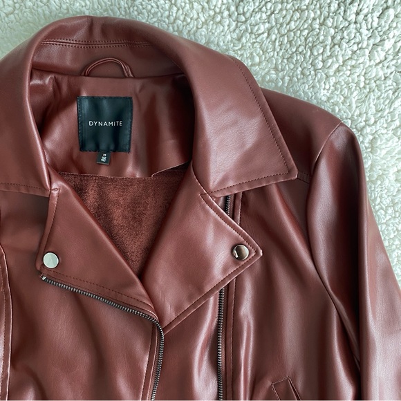 Burgundy Faux Leather Jacket - Picture 2 of 2